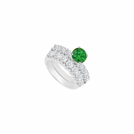 Fine Jewelry Vault UBJS127ABW14DERS4.5 14K White Gold Emerald & Diamond Engagement Ring with Wedding Band Set&#44; 1.15 CT - Size 4.5