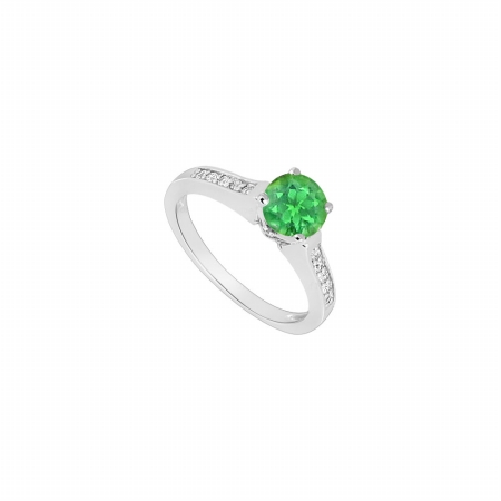 Fine Jewelry Vault UBJS224AW14DERS8.5 14K White Gold Emerald & Diamond Engagement Ring&#44; 0.60 CT - Size 8.5
