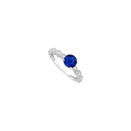Fine Jewelry Vault UBUJS3030AW14CZS Created Sapphire & CZ Mil grain Engagement Ring in 14K White Gold - 0.40 CT TGW &#44; 8 Stones