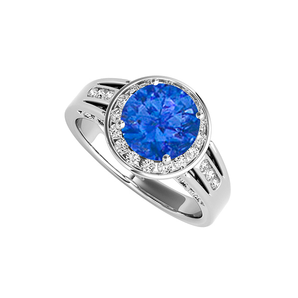 Fine Jewelry Vault UBUNR83556W14CZS CZ & Sapphire Halo Engagement Ring in 14K White Gold&#44; 2.25 CT TGW - September Birthstone Gift&#44; 22 Stone