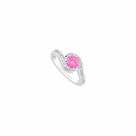 Fine Jewelry Vault UBJS3006AW14DPS-110RS5.5 Pink Sapphire & Diamond Engagement Ring 14K White Gold&#44; 0.75 CT - Size 5.5