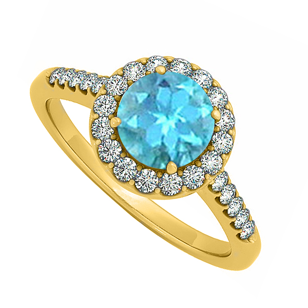 Fine Jewelry Vault UBUNR50345AGVYCZBT Halo Four Prong Set December Blue Topaz & CZ April Birthstone Engagement Ring - 1.75 CT&#44; 24 Stones