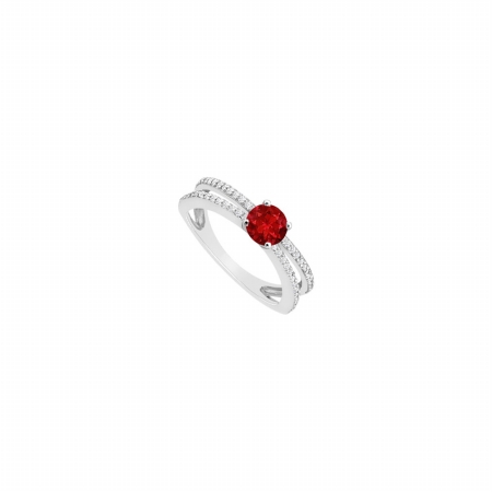 Fine Jewelry Vault UBJS3134AW14DR-110RS5 Ruby & Diamond Engagement Ring 14K White Gold&#44; 0.75 CT - Size 5