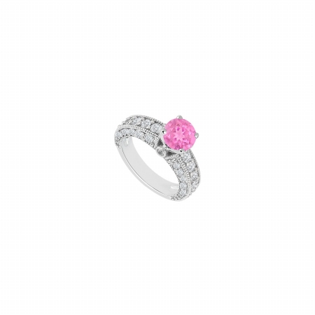 Fine Jewelry Vault UBUJS1040AAGCZPS Fancy Pink Sapphire & CZ Engagement Ring - 2 CT TGW &#44; 48 Stones