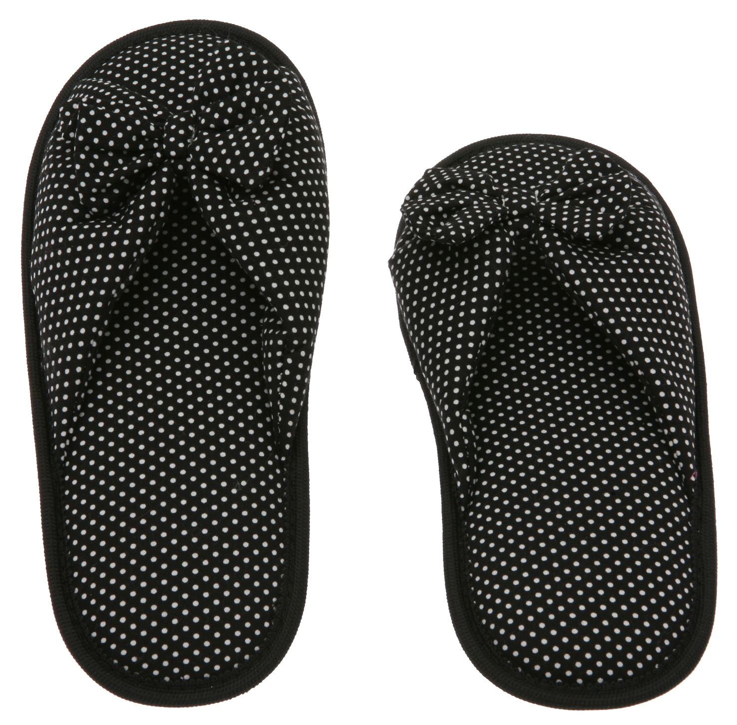 Living Healthy Products Cotton Poka Dot Womens Open Toe Flip-Flops, Size 7-8  - Soft Cute Classic Butterfly Bow Slippers - Black