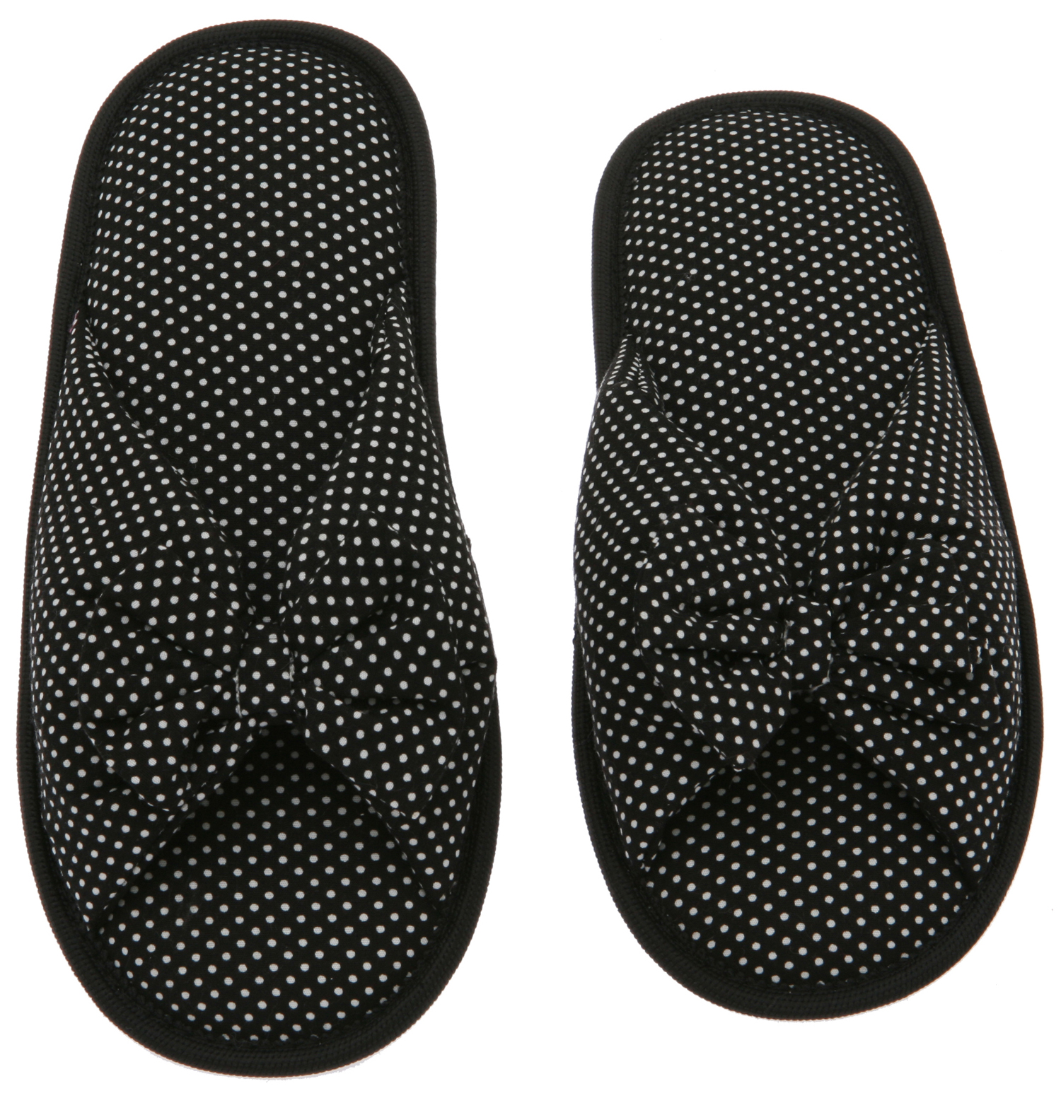 Living Healthy Products Cotton Poka Dot Womens Open Toe Flip-Flops, Size 7-8  - Soft Cute Classic Butterfly Bow Slippers - Black