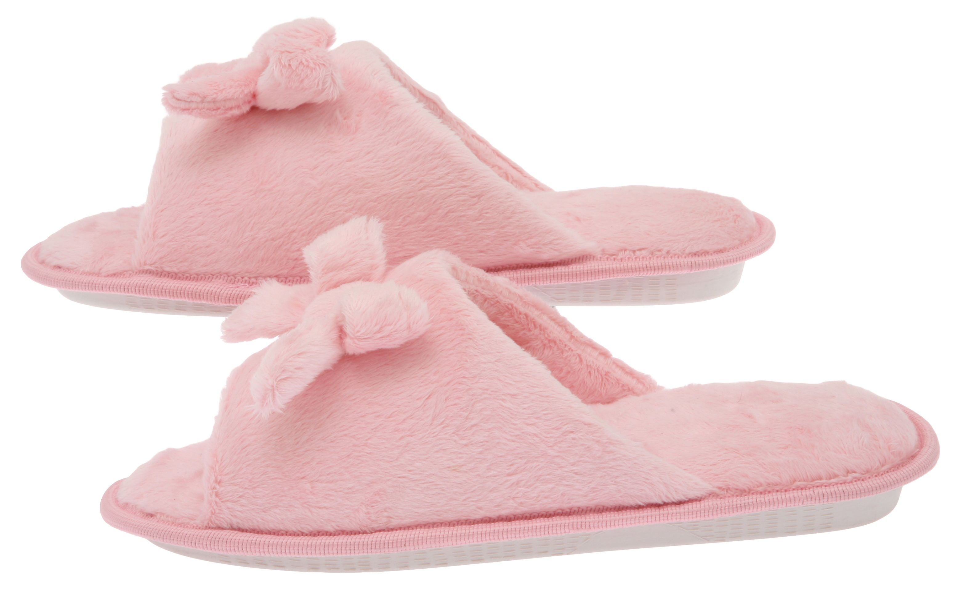 Living Healthy Products Womens Butterfly Bow Slip-On Memory Foam House Slippers, Size 5-6 - Open Toe - Pamper Your Feet - Pink