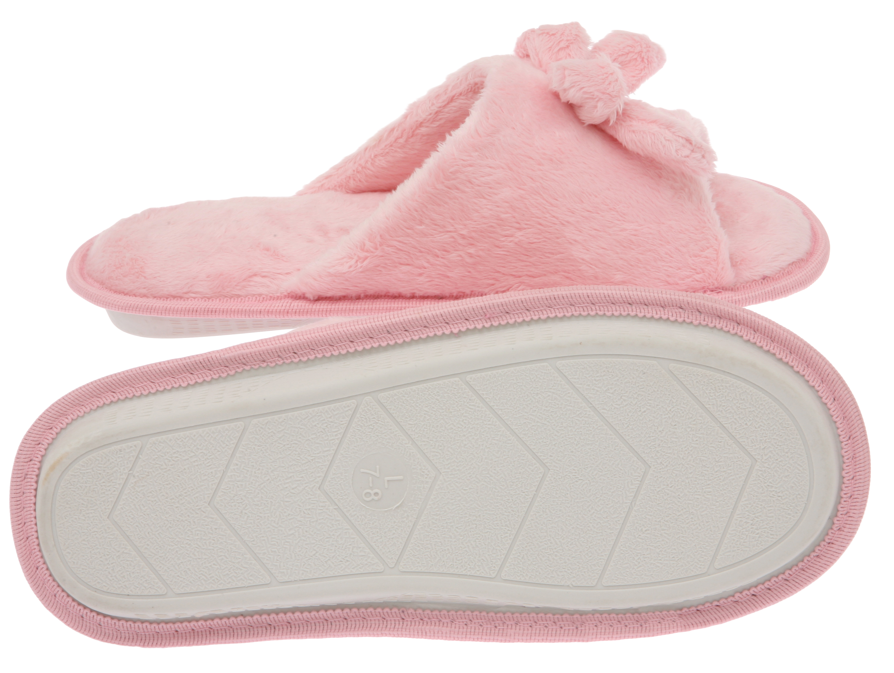 Living Healthy Products Womens Butterfly Bow Slip-On Memory Foam House Slippers, Size 5-6 - Open Toe - Pamper Your Feet - Pink