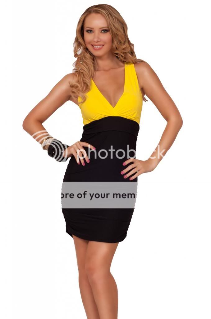 Hot From Hollywood Sleeveless Deep V-neck X-strap Knot-and-Tie Back High Contrast Ruched Mini Dress