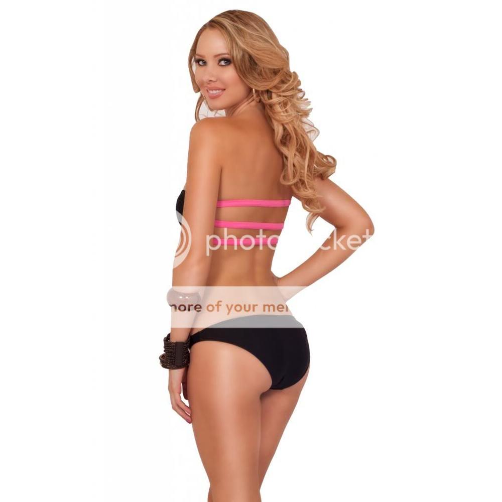 Hot From Hollywood Vintage Style Padded Sweetheart Scoop Back Contrast Color Straps Monokini