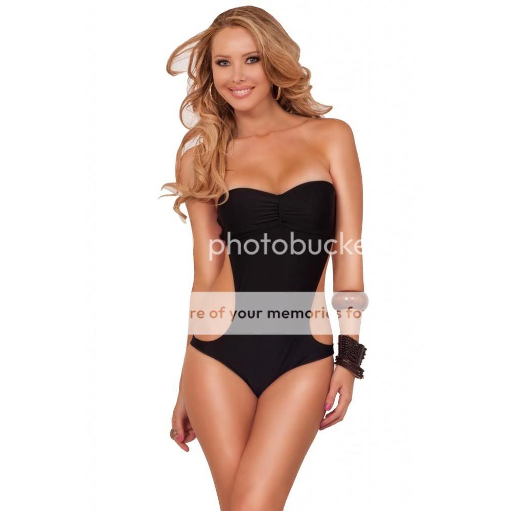 Hot From Hollywood Vintage Style Padded Sweetheart Scoop Back Contrast Color Straps Monokini