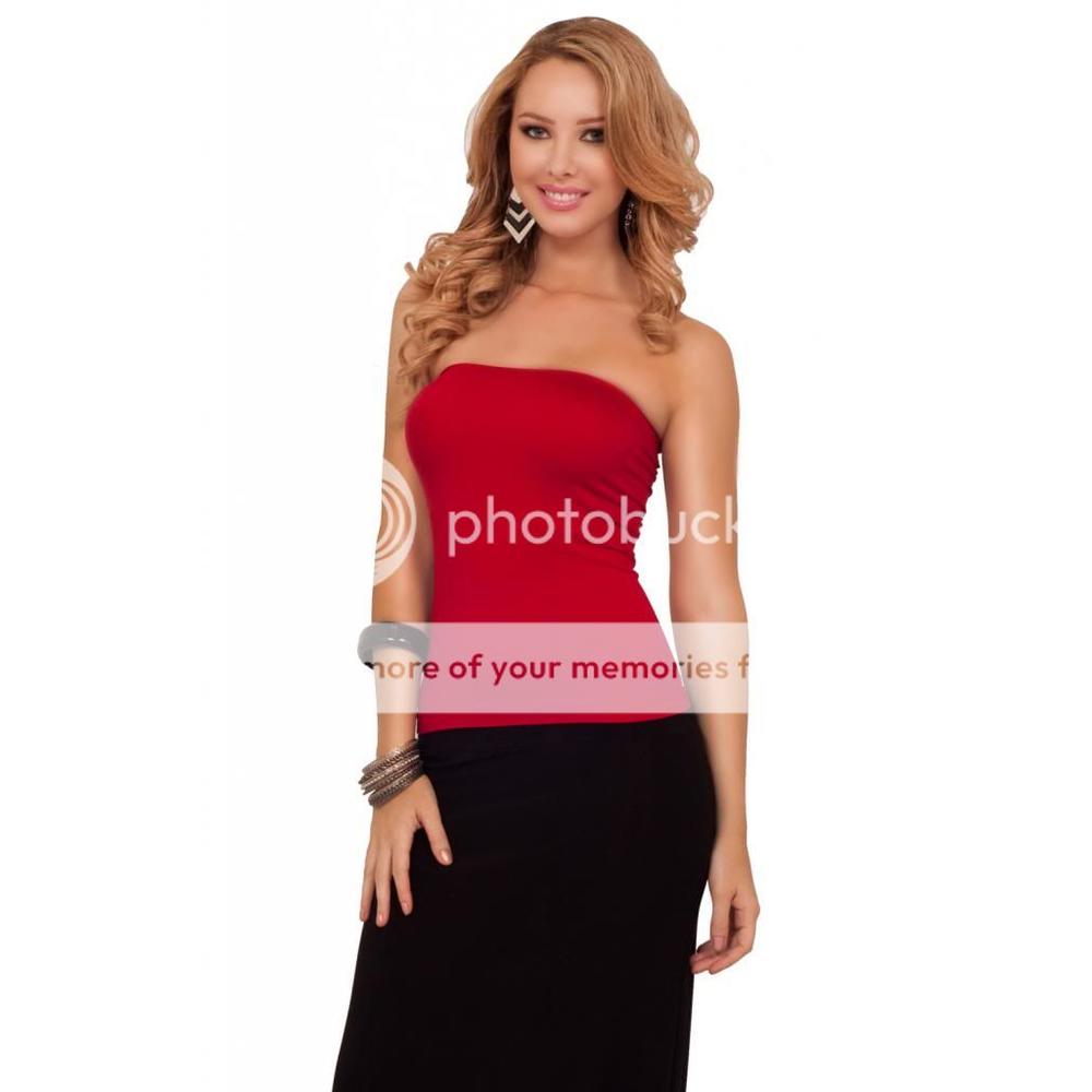 Hot From Hollywood Straight Neck Tube Fitted Seamless Bodycon Sexy Slimming Strapless Casual Top