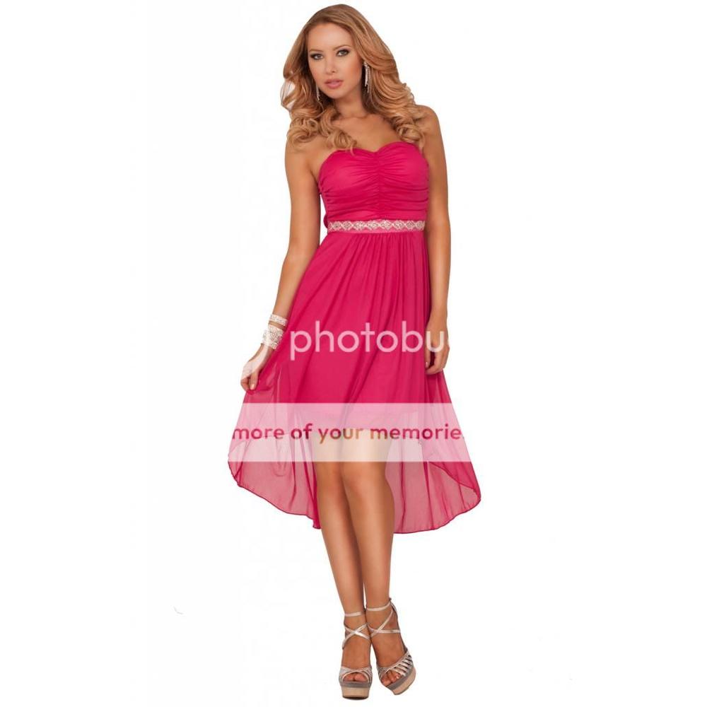 Hot From Hollywood Strapless Ruched Empire Waist Crystal Bead Embellished Bridesmaid High Low Dress