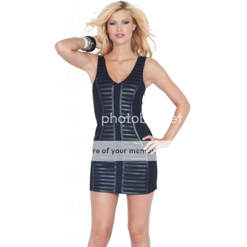Hot From Hollywood Sleeveless V Neck Two Tone Fitted Bodycon Evening Clubwear Mini Dress S M L