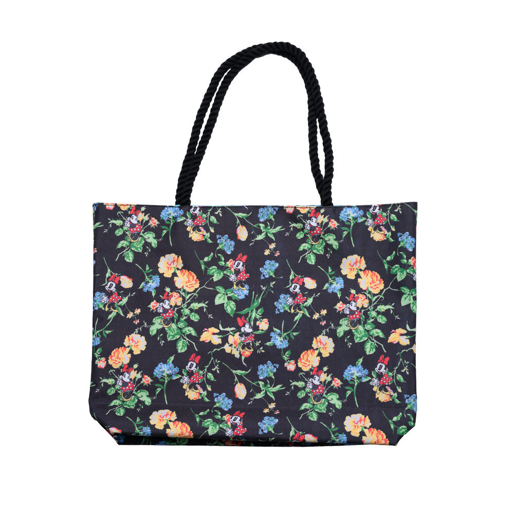 Disney Women's Minnie Mouse Tote Bag Floral Travel Tote Women's Rope Handle Black