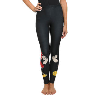 Disney Womens Junior Mickey and Minnie Mouse Kissing Leggings Stretch Black