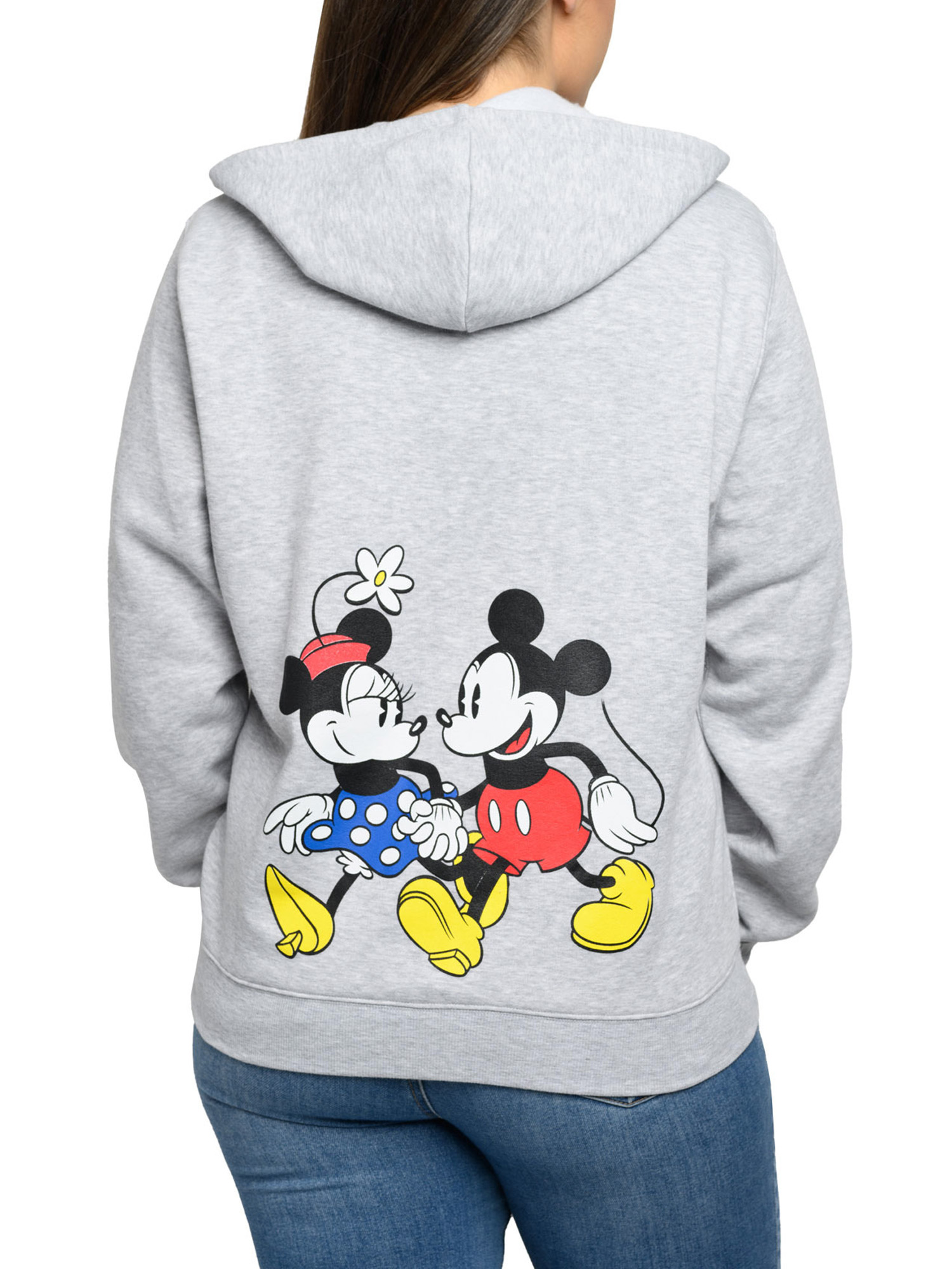 Women S Plus Size Disney Mickey Minnie Mouse Stroll Front Back Zip Hoodie Sweatshirt Gray