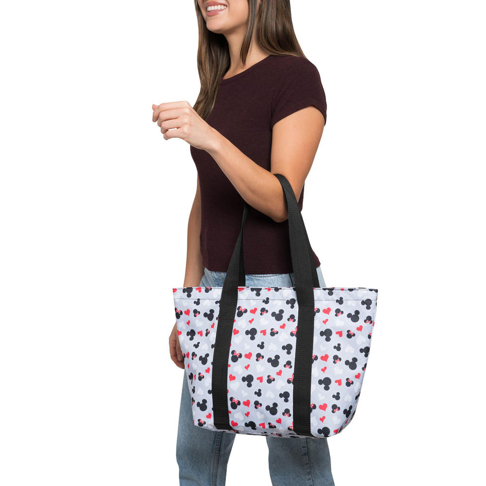 Disney Women's Disney Mickey & Minnie Mouse Heart Icons Zip Tote Bag Gray Red White