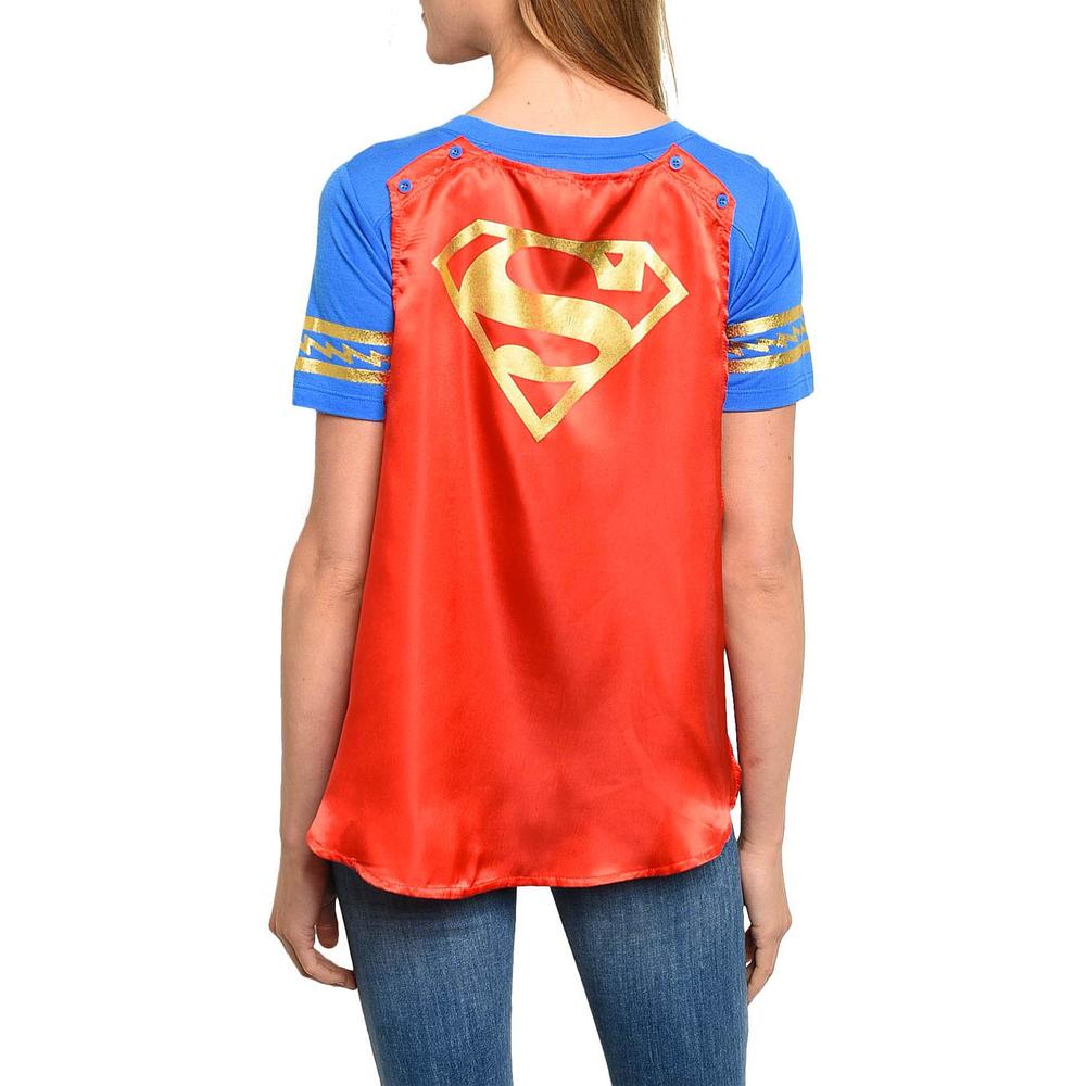 DC Comics Supergirl T-Shirt Superman Detachable Cape Juniors Blue Red Costume Tee