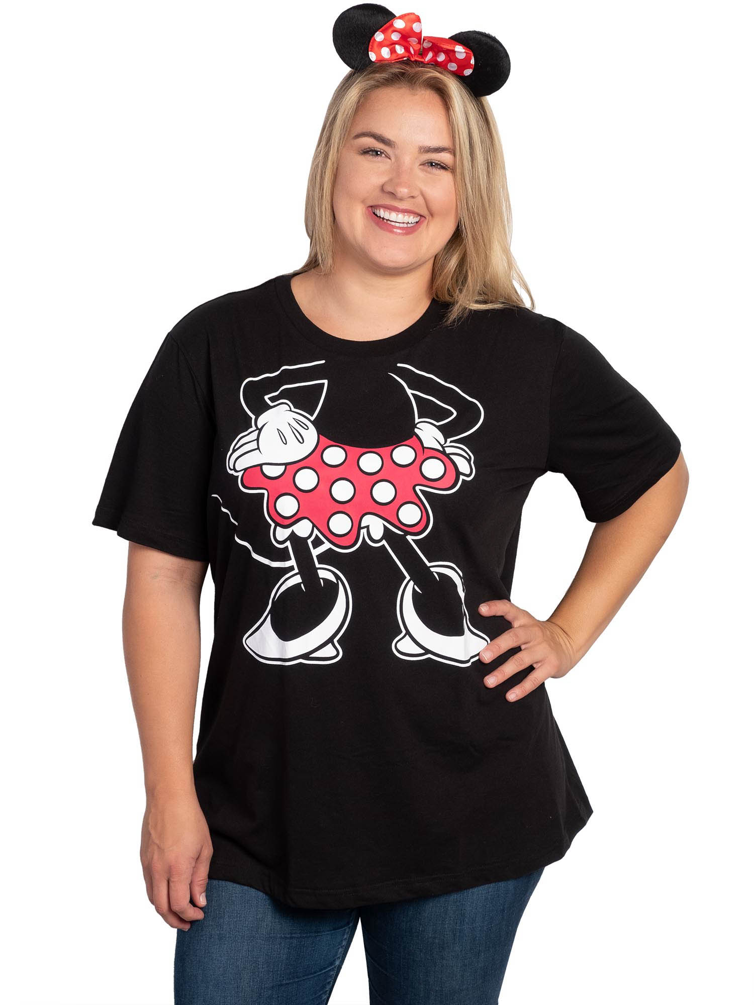 Disney Women's Plus Size Minnie Mouse Halloween Costume T-Shirt & Ears w/ Bow 2-Pc Set