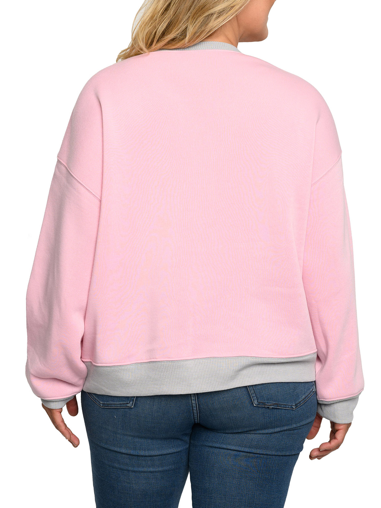 Disney Womens Plus Size Mickey Mouse Friends Fleece Long Sleeve Sweatshirt Pink