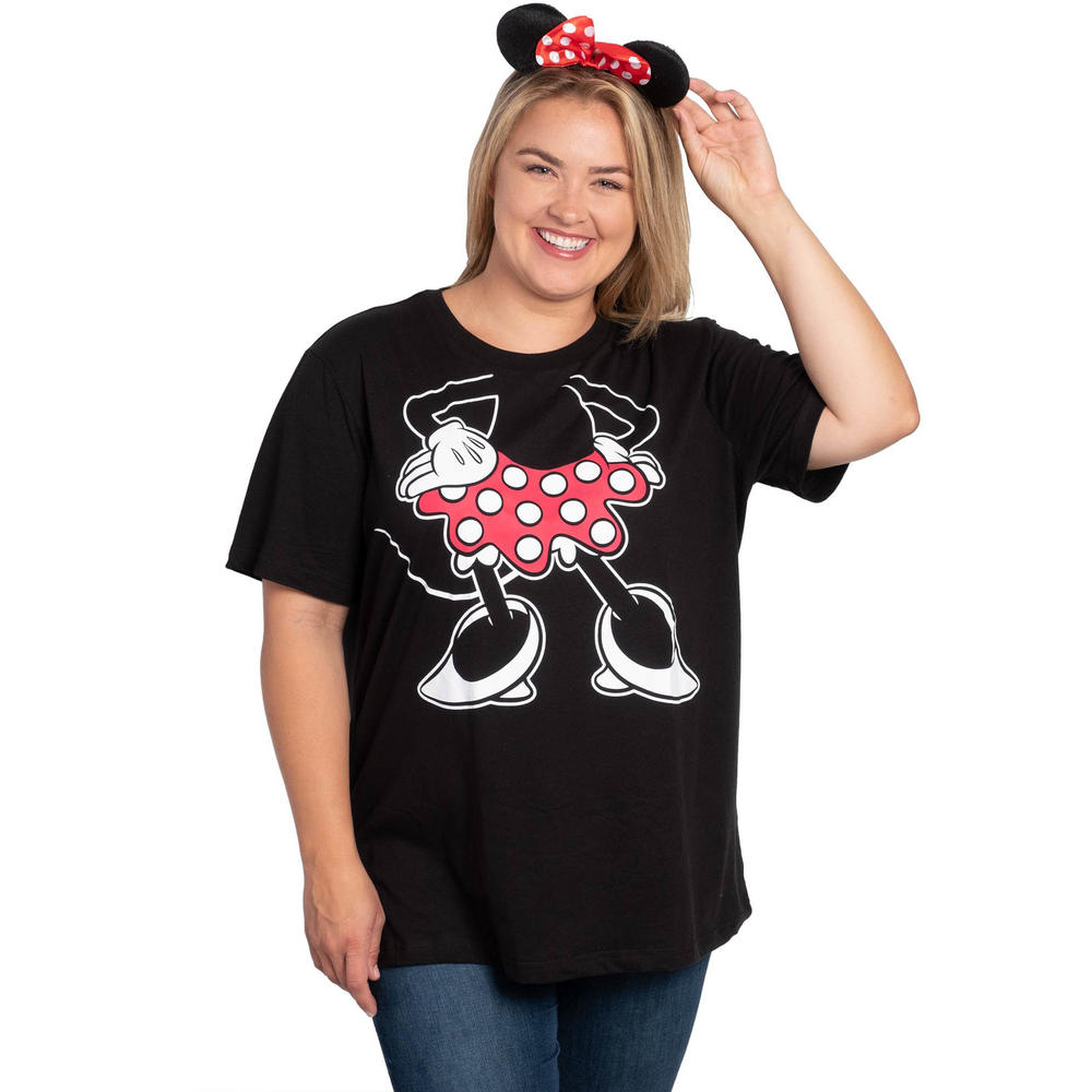 Disney Women's Plus Size Minnie Mouse Halloween Costume T-Shirt & Ears w/ Bow 2-Pc Set
