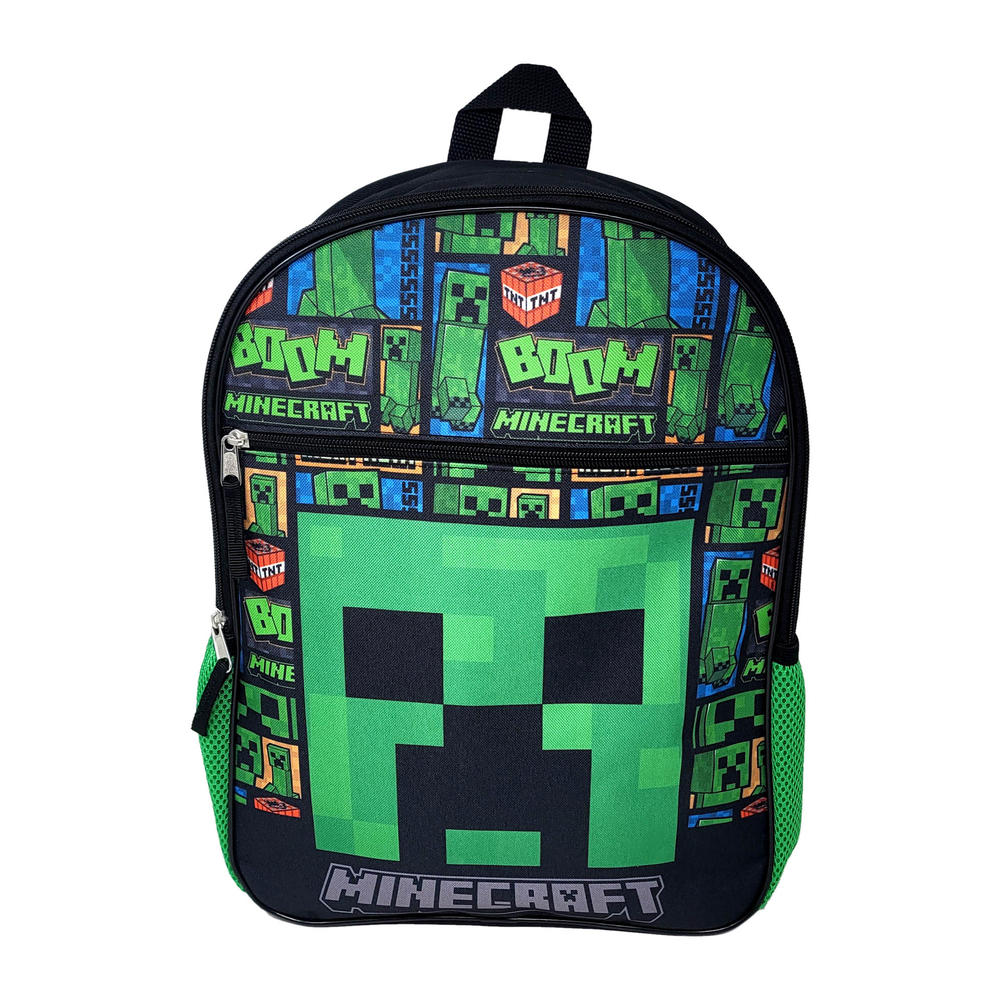 Minecraft Backpack 16" Creepers Front Pocket Boom TNT Green Boys Kids