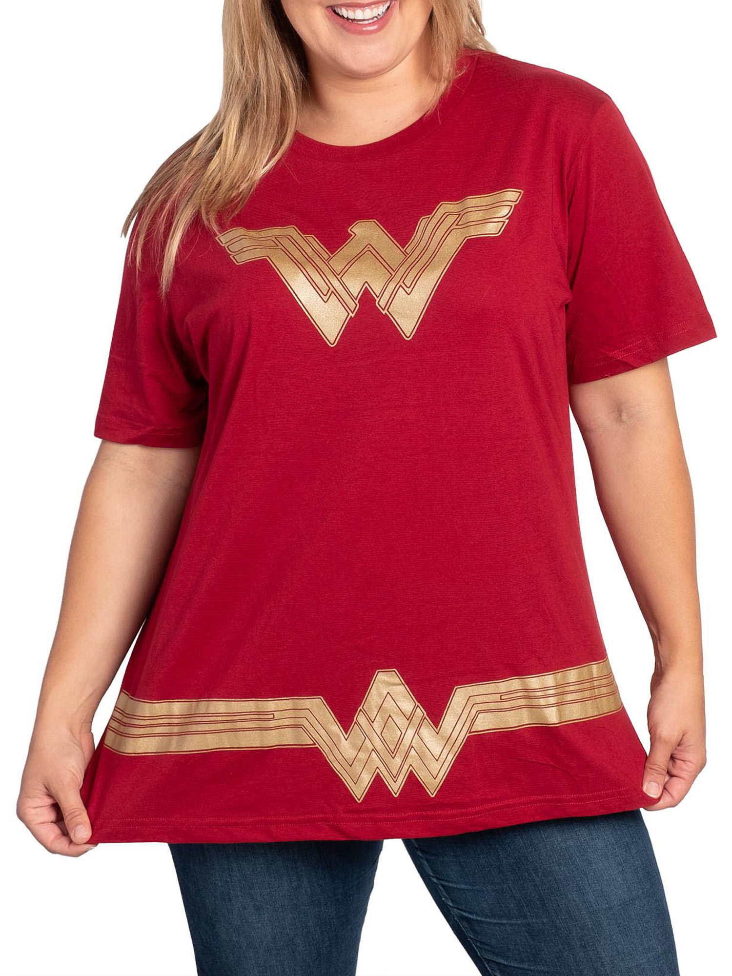 DC Comics Women's Plus Size Wonder Woman T-Shirt Red Gold DC Comics Costume Tee