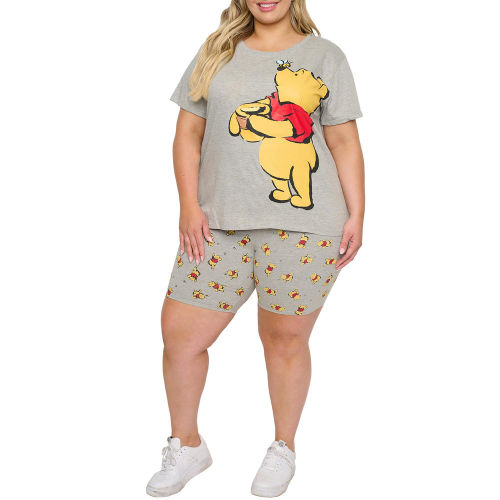 Disney Winnie The Pooh T-Shirt & Bike Shorts 2-Piece Set Disney Womens Plus Size Gray