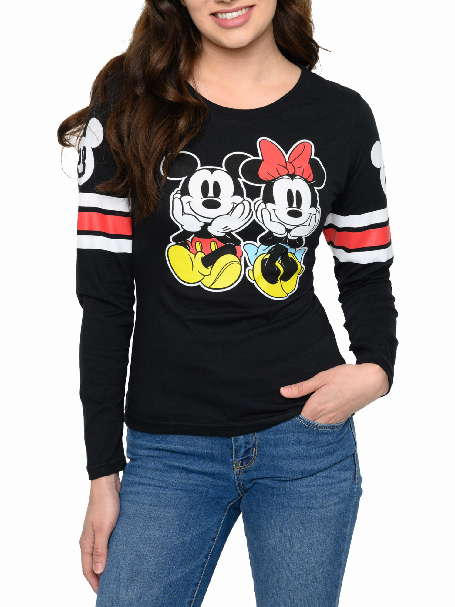 Disney Mickey & Minnie Mouse T-Shirt Long Sleeve Slim Fit Juniors Disney (Size Small)