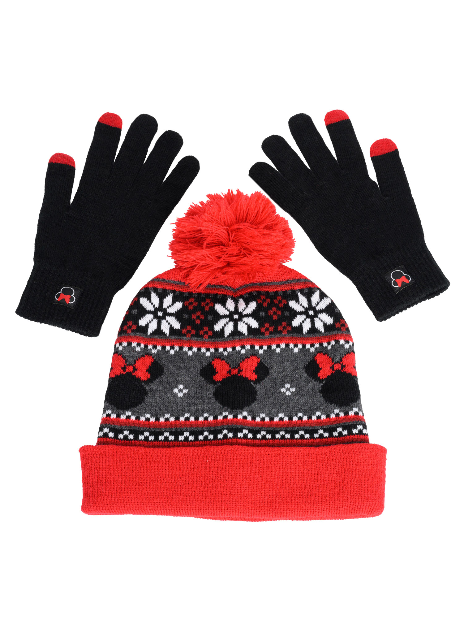 Disney Minnie Mouse Beanie Hat with Gloves Touch Screen Disney Women's Knit Red Set