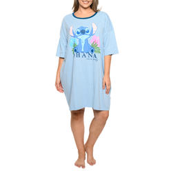 Disney Womens Disney Stitch Sleep Shirt Pajamas Blue One Size Ohana Means Family