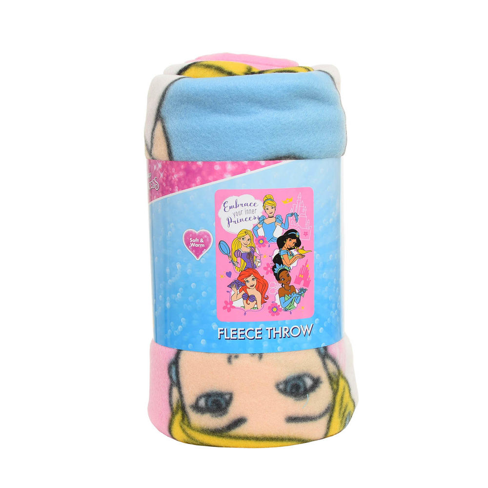 Disney Princesses Throw Blanket 45x60 Ariel Jasmine Tiana Rapunzel Girls Pink