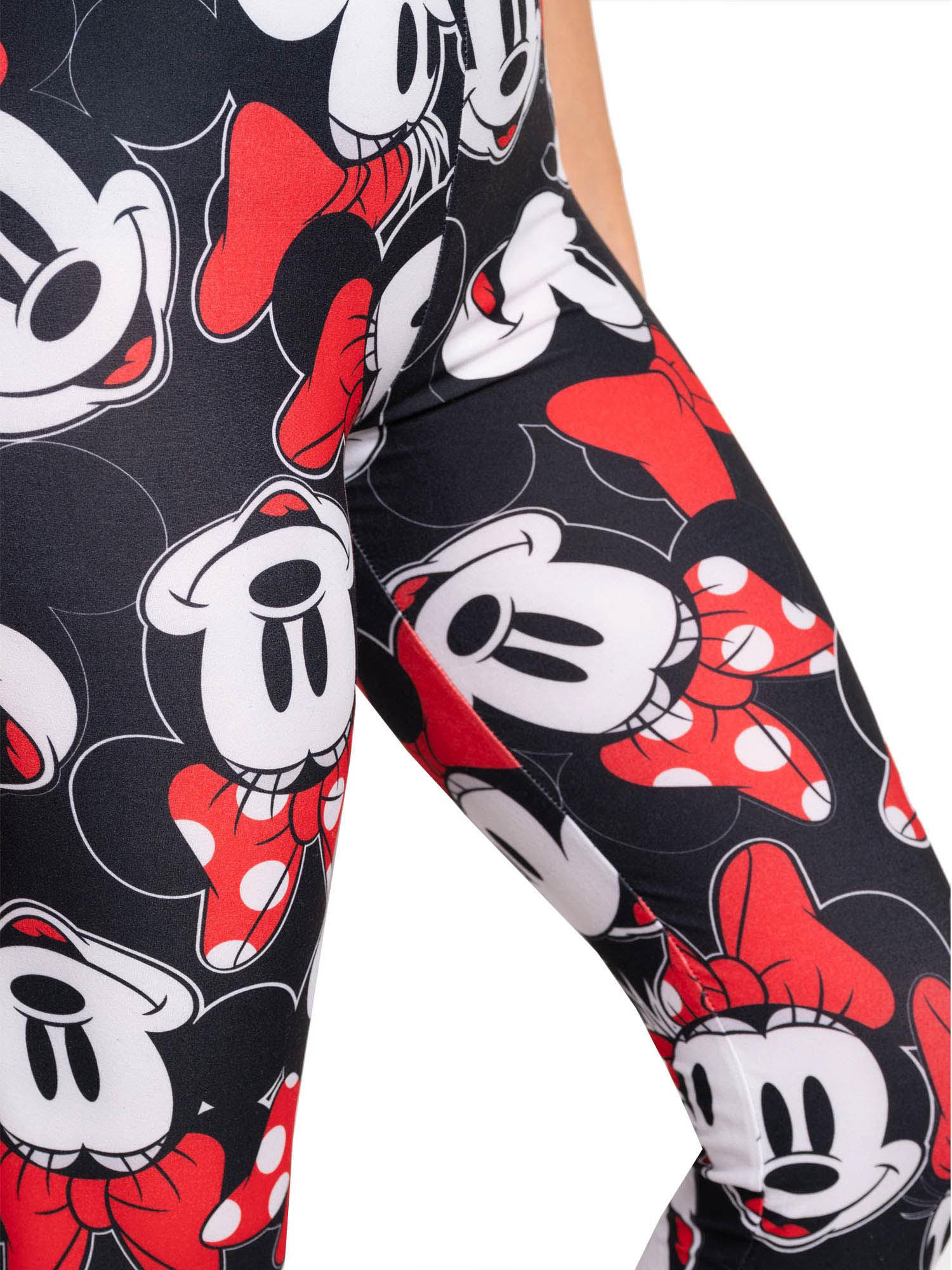 juniors disney minnie mouse red bow black leggings all over print stretch