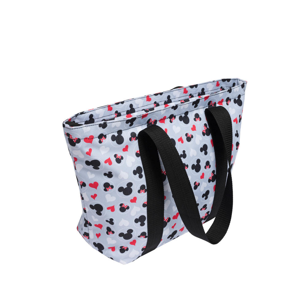 Disney Women's Disney Mickey & Minnie Mouse Heart Icons Zip Tote Bag Gray Red White