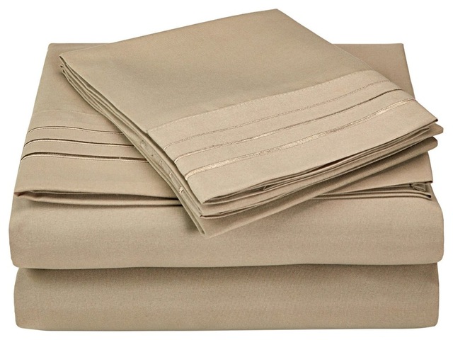 GoLinens Luxury Wrinkle Resistant Three Line (3) Embroidered Sheet Sets [Flat Sheet, Fitted Sheet & Pillow Cases]