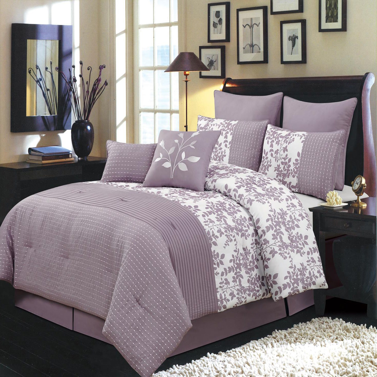 GoLinens Luxury Bliss 100% Polyester Purple and White Shades 8 PC Comforter set