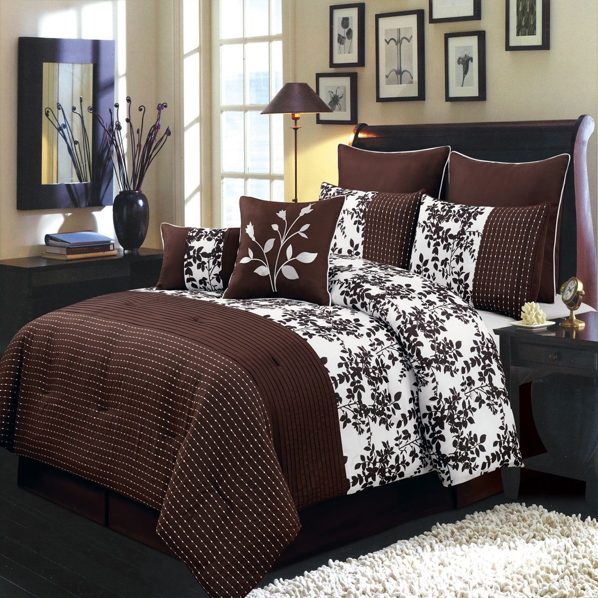 GoLinens Luxury Bliss 100% Polyester Chocolate and White Shades 8 PC Comforter set