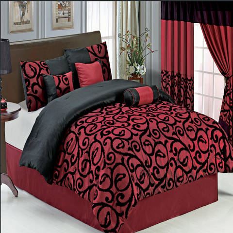GoLinens Luxury Burgundy and Black 11 Piece Bed in a Bag