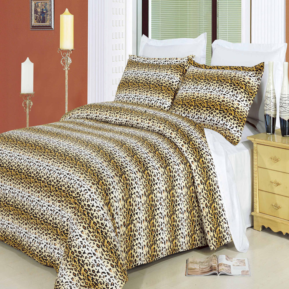 GoLinens Luxury Black & Orange Stripes Cheetah Print Pattern Premium Long Staple Combed Cotton Down Alternative Comforter w. Pillow Shams