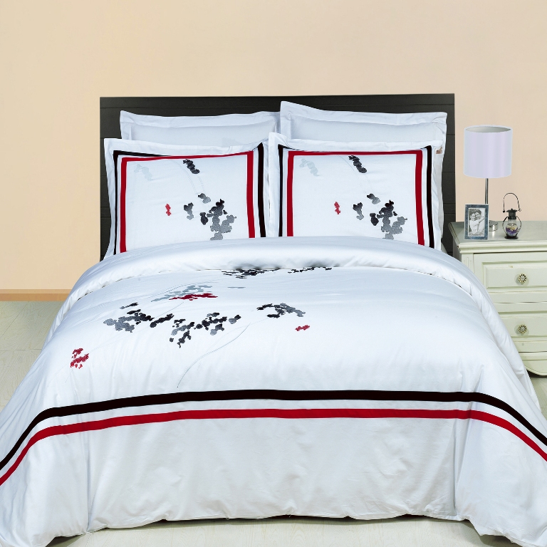GoLinens Luxury White, Black, Red and Gray Florence Embroidered 100% Premium Extra Long Staple Combed Cotton Duvet Cover and Pillow Shams