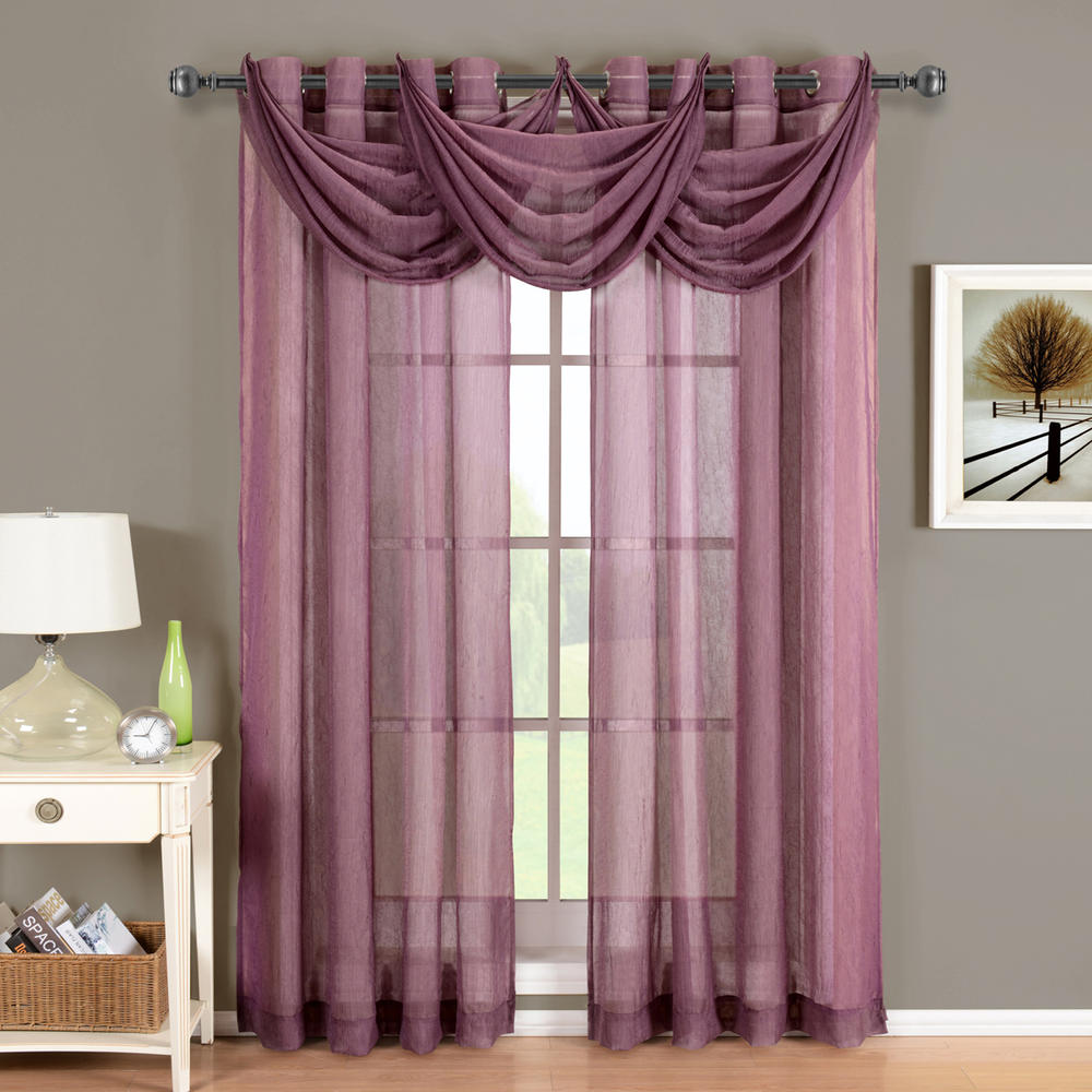 GoLinens Luxury Abri Grommet Crushed Sheer Curtain Panel - Purple
