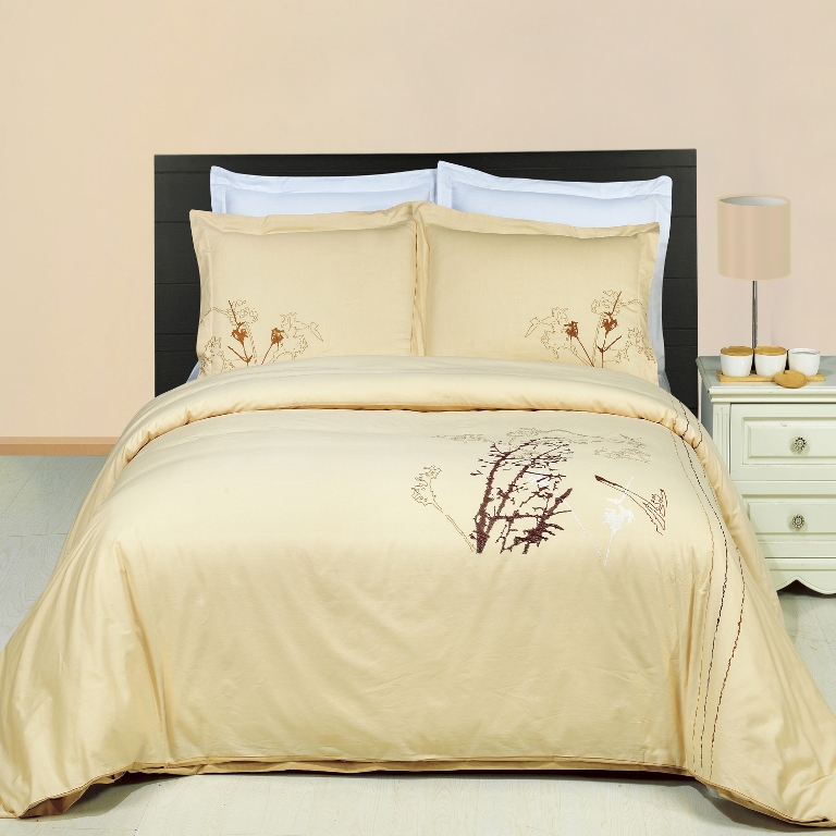 GoLinens Luxury Beige, Brown and Coffee Embroidered Premium Extra Long Staple Combed Cotton Down Alternative Comforter with Pillow Shams