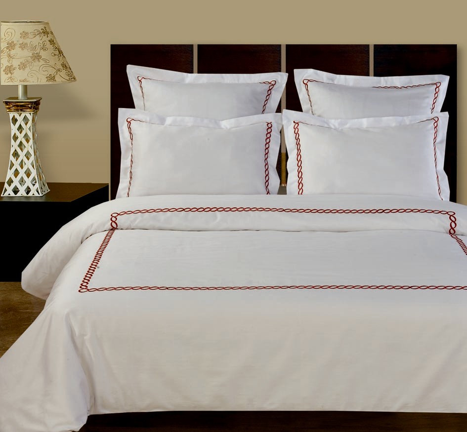GoLinens Luxury White and Red Embroidered 100% Premium cotton Duvet Cover Set [Duvet Cover, Pillow Shams and  Euro Shams]