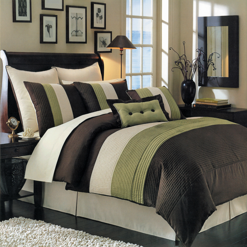 GoLinens Luxury Sage and Chocolate Hudson Luxury 12-Piece Bed in Bag