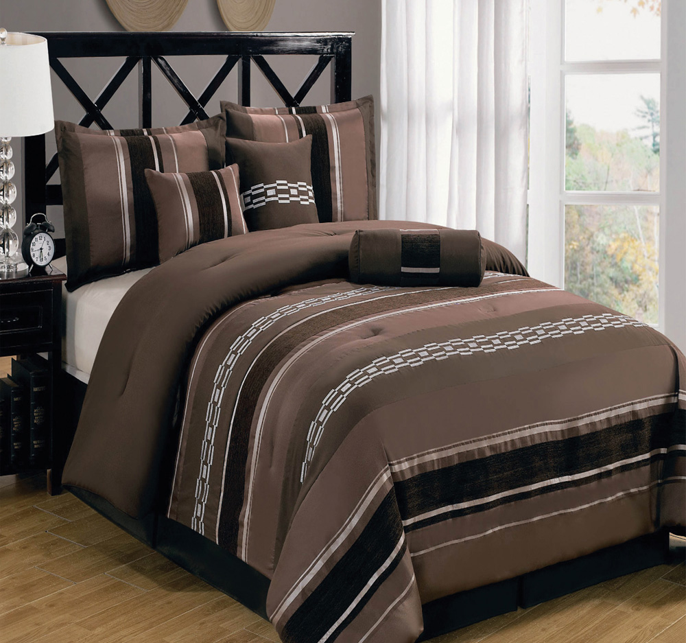 GoLinens Luxury 7 piece Coffee and Chocolate Shades Comforter Set [Includes Comforter,Bed Skirt,Pillow Shams & Decorative Pillows]