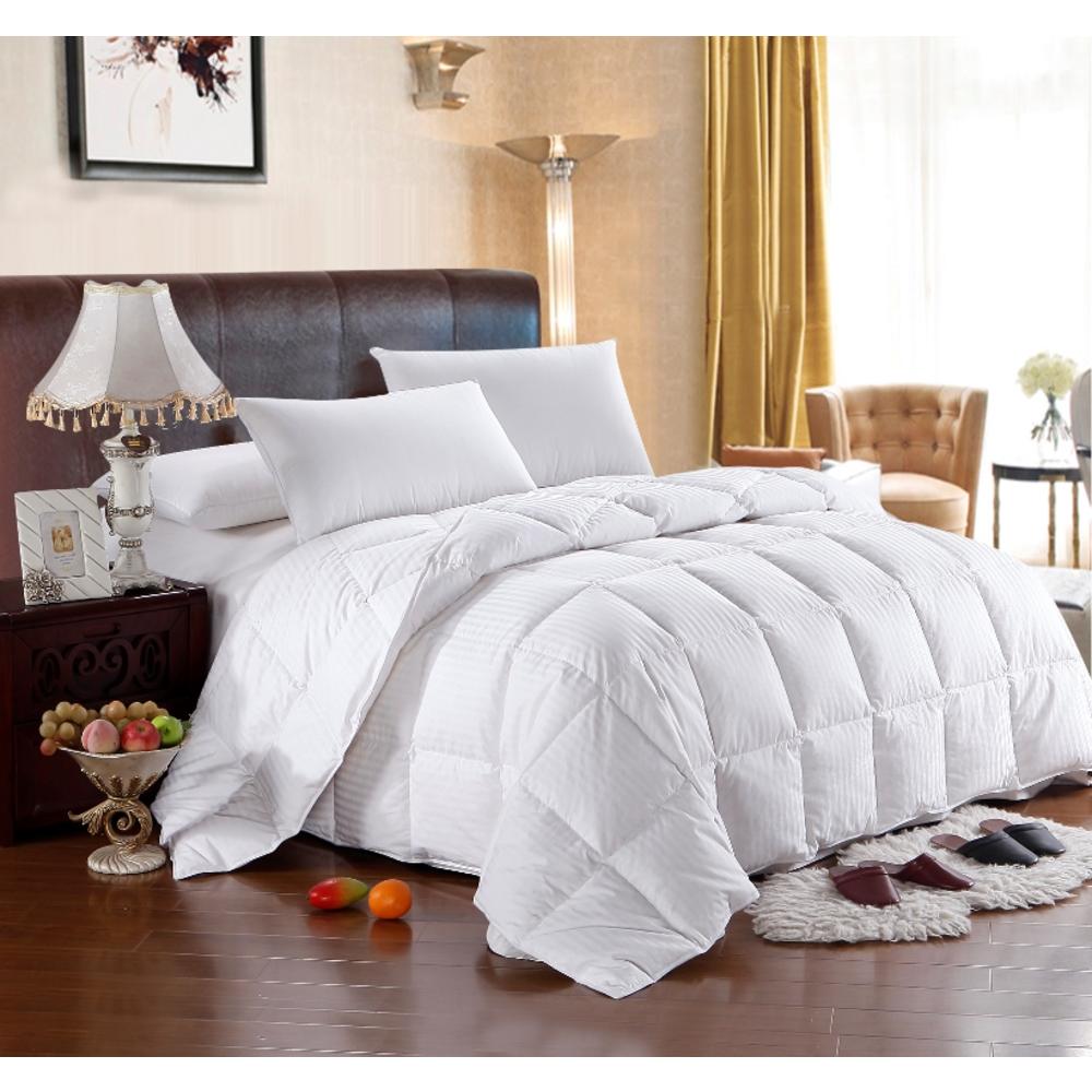 GoLinens Luxury Premium Extra Long Staple Combed Cotton GOOSE DOWN Hypoallergenic Comforter With Box Stitch Design - White Stripes