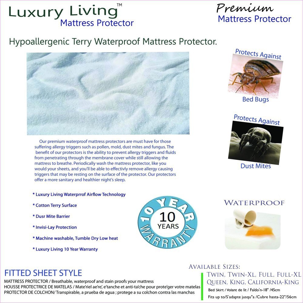 GoLinens Luxury Living Terry Waterproof Hypoallergenic Mattress Protectors [10 yr Warranty ]