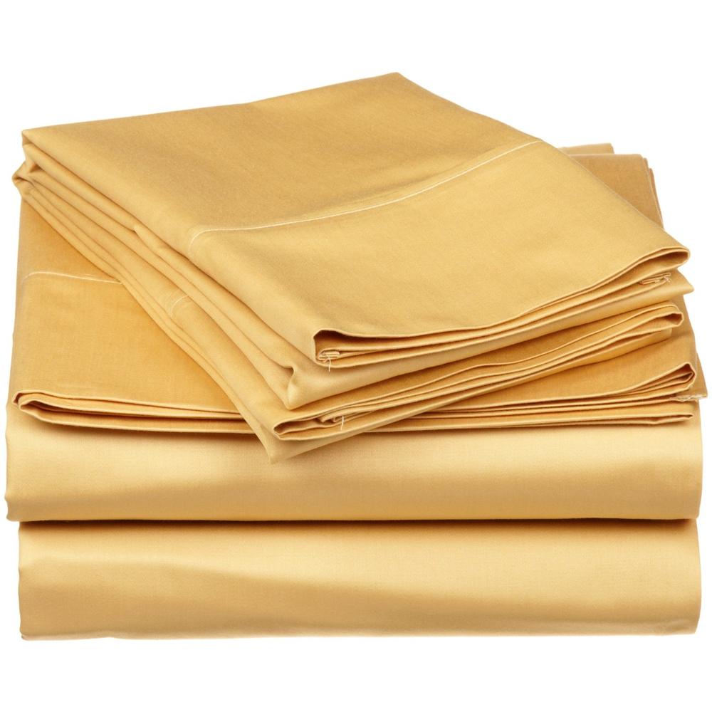 GoLinens Luxury 600 Thread count 100% Premium Combed Cotton SOLID Waterbed Sheet Set - California King (Unattached) - Gold