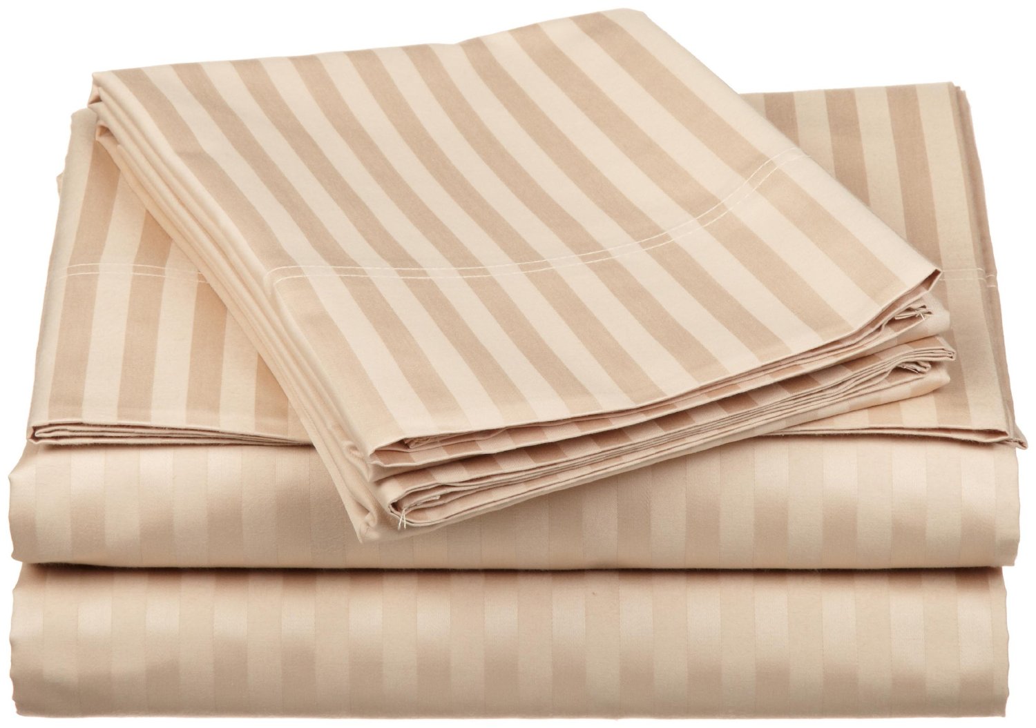GoLinens Wrinkle Free 650 Thread Count Combed Cotton California Queen Waterbed Sheets - Striped (Unattached) - CalQueen - Linen - Tan